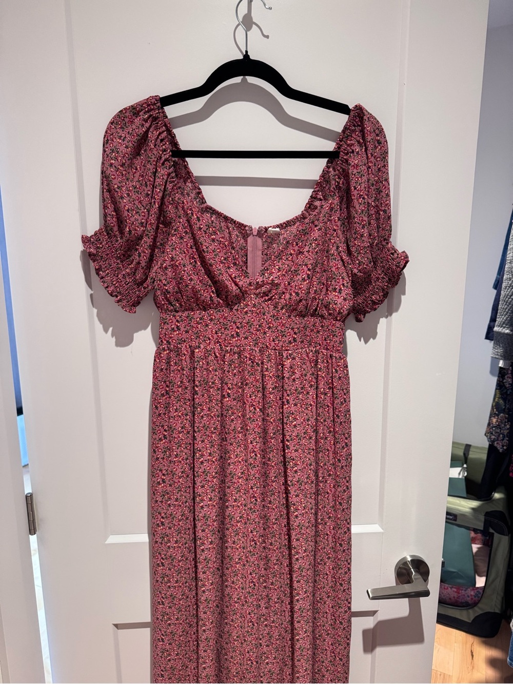 Pinkblush Rose-Pink Floral Maxi Dress with Puff Sleeves - maternity